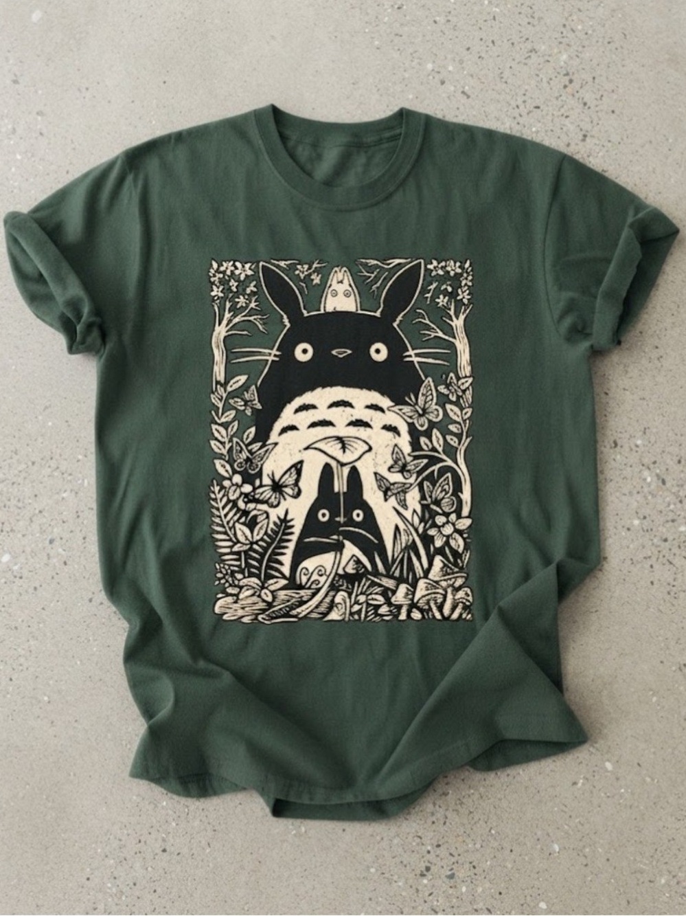 Totoro Woodland Art Print Cotton Gildan T-Shirt
